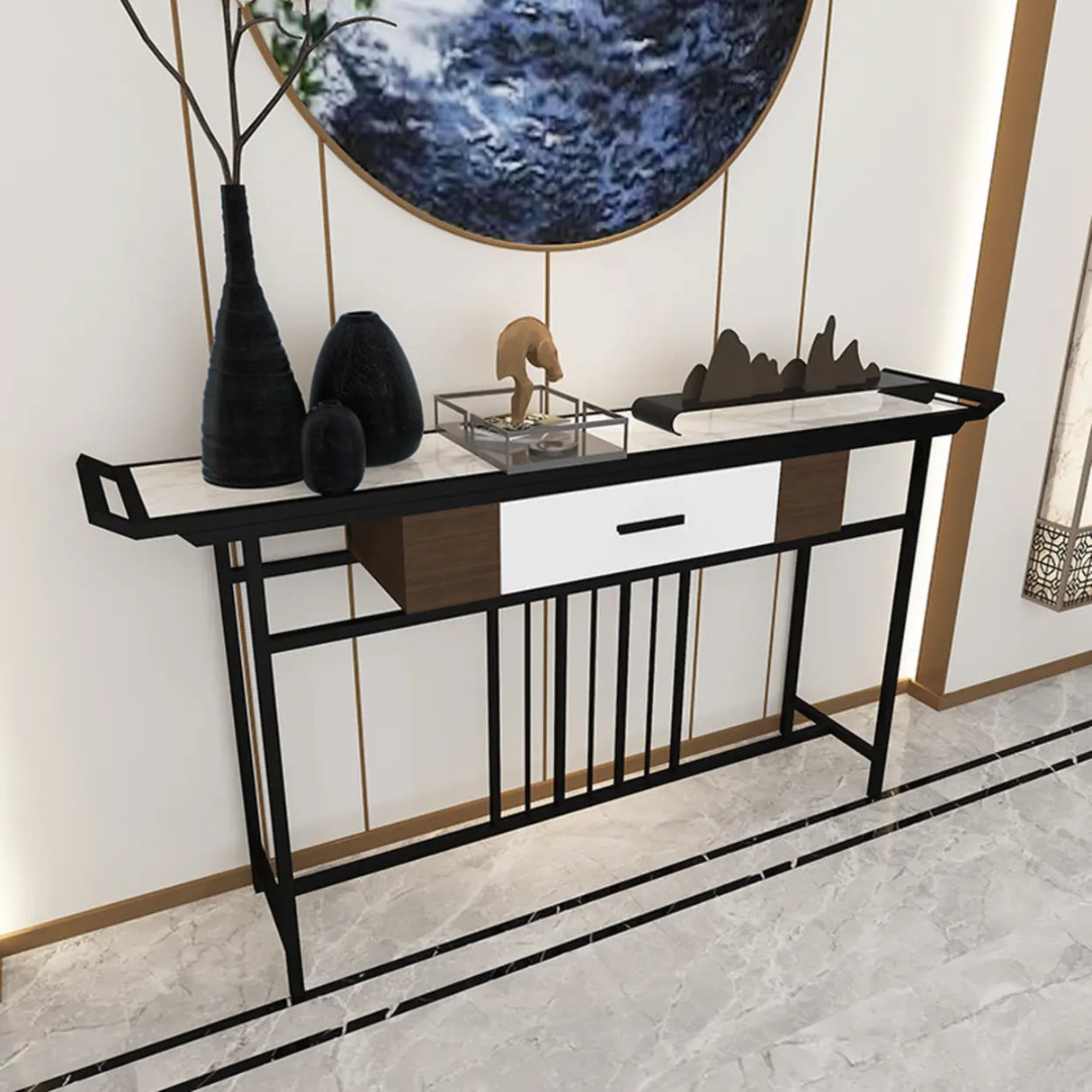 Trestle Rectangular Metal Black Storage Console Table Image - 4