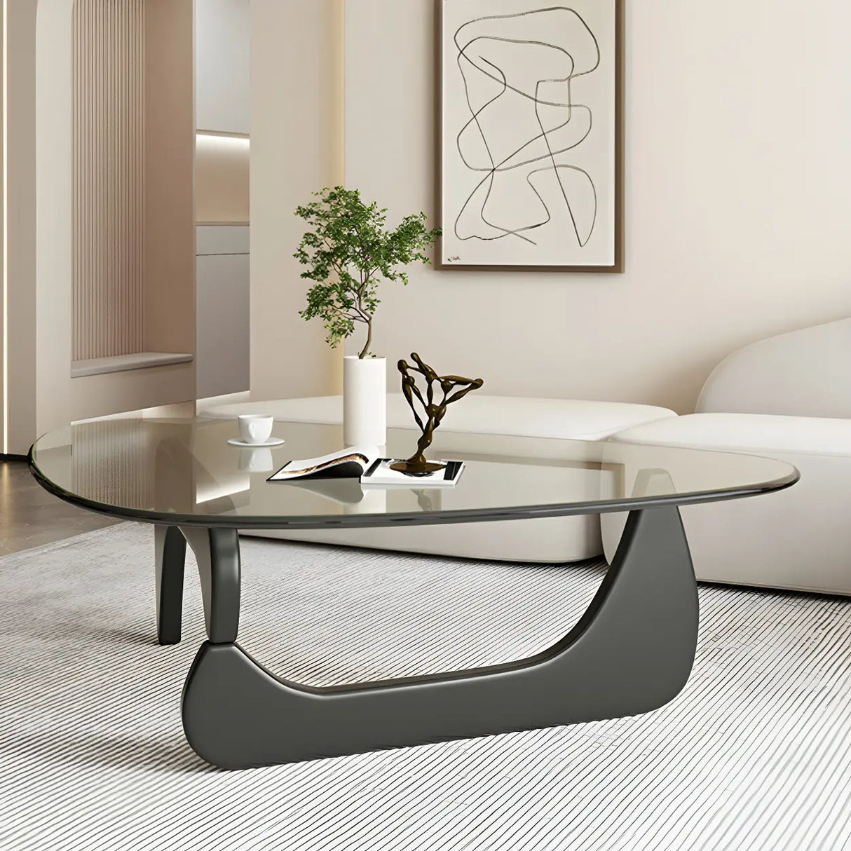 Triangle Glass Wooden Abstract Base Coffee Table Image - 1