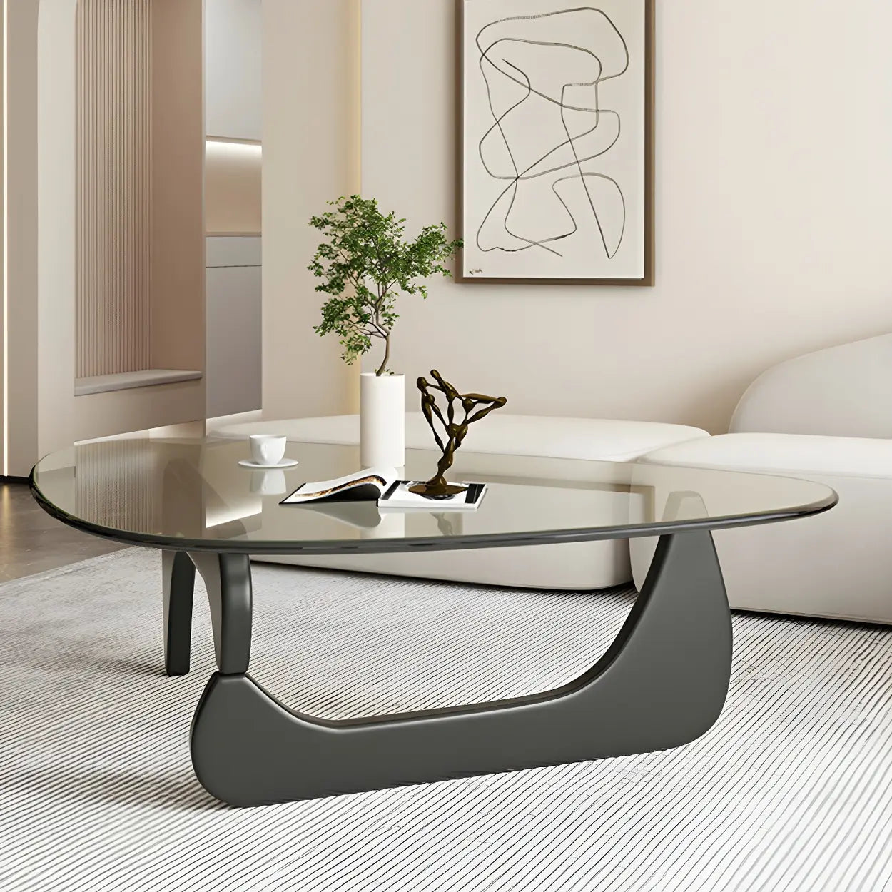 Triangle Glass Wooden Abstract Base Coffee Table Image - 1