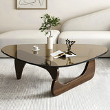 Triangle Glass Wooden Abstract Base Coffee Table Image - 13