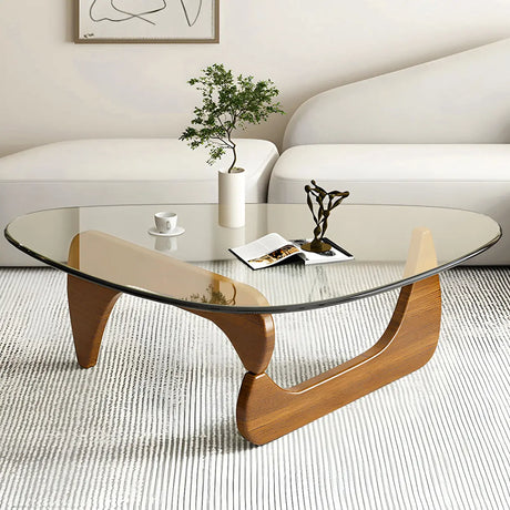 Triangle Glass Wooden Abstract Base Coffee Table Image - 13