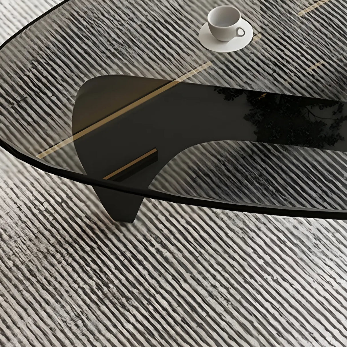 Triangle Glass Wooden Abstract Base Coffee Table Image - 14