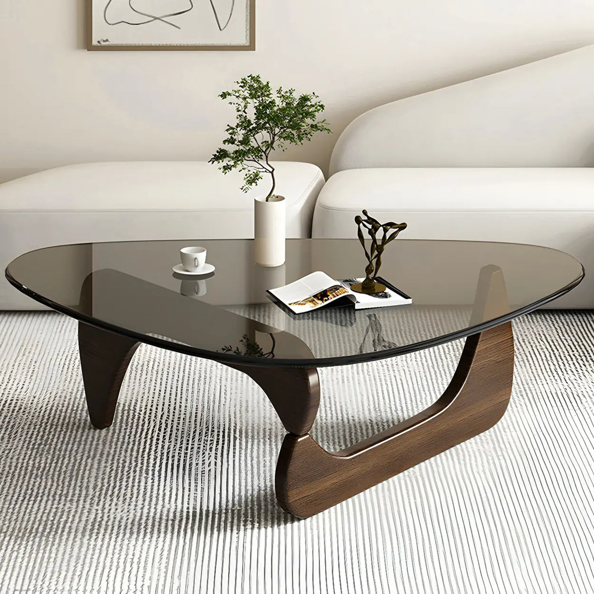 Triangle Glass Wooden Abstract Base Coffee Table Image - 15