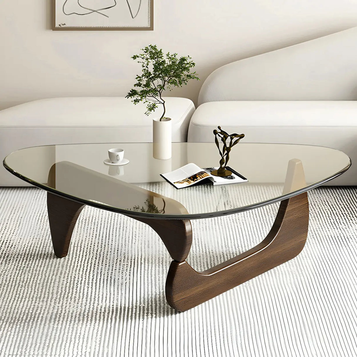 Triangle Glass Wooden Abstract Base Coffee Table Image - 17