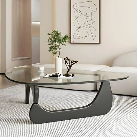 Triangle Glass Wooden Abstract Base Coffee Table Image - 1