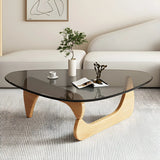 Triangle Glass Wooden Abstract Base Coffee Table Image - 4