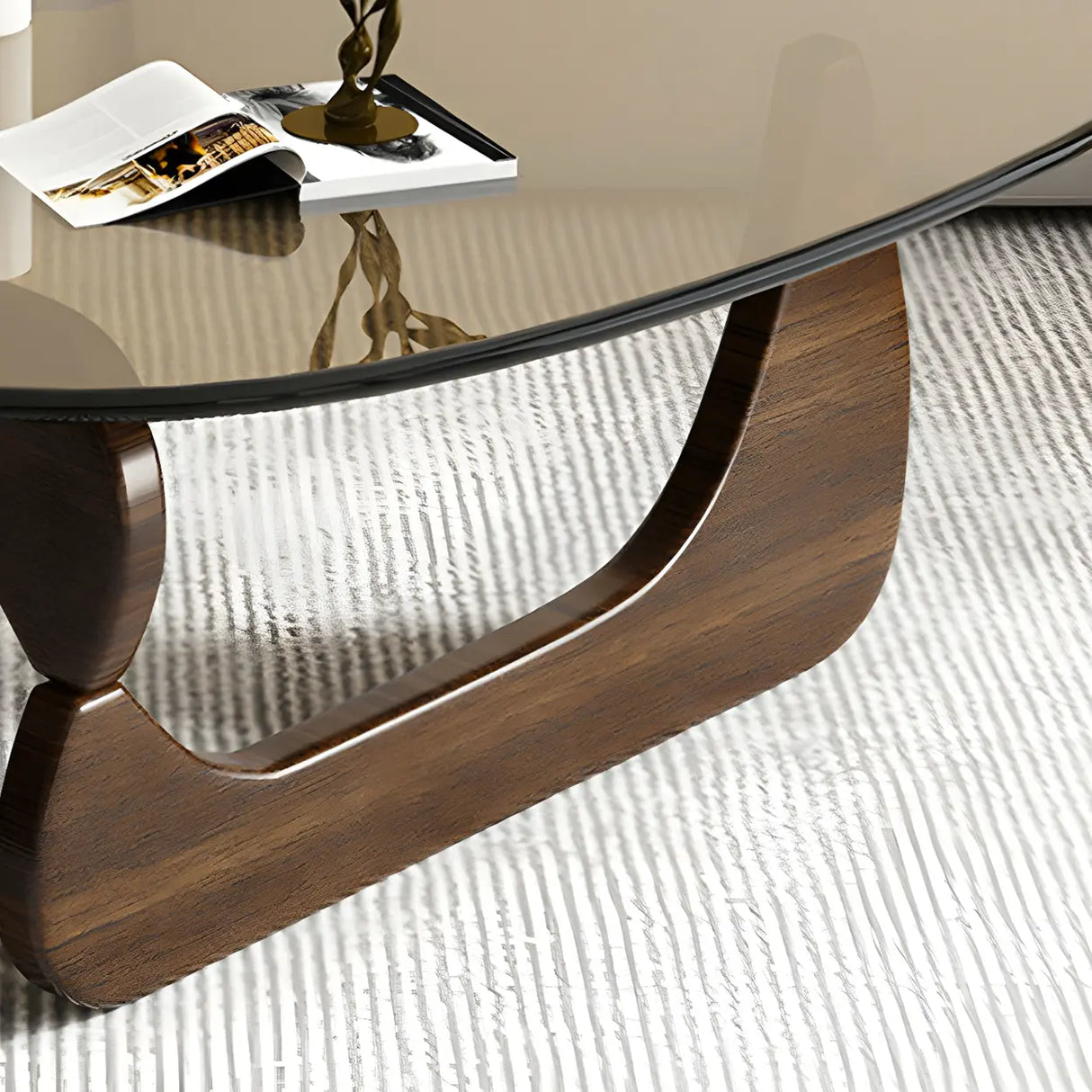 Triangle Glass Wooden Abstract Base Coffee Table Image - 7