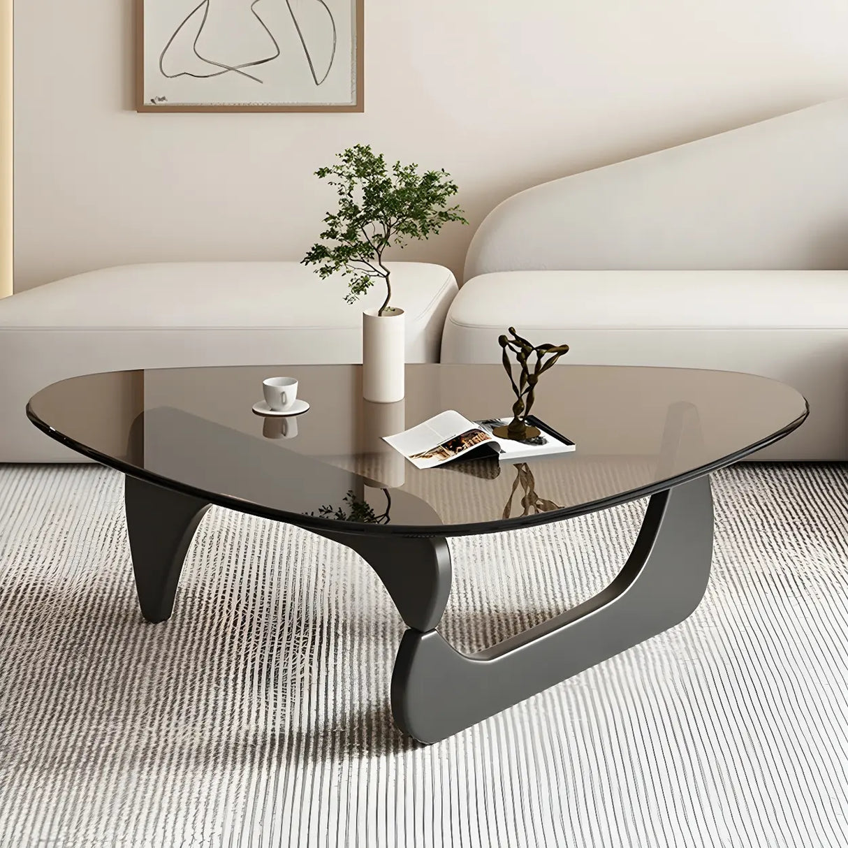 Triangle Glass Wooden Abstract Base Coffee Table Image - 8
