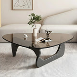 Triangle Glass Wooden Abstract Base Coffee Table Image - 8
