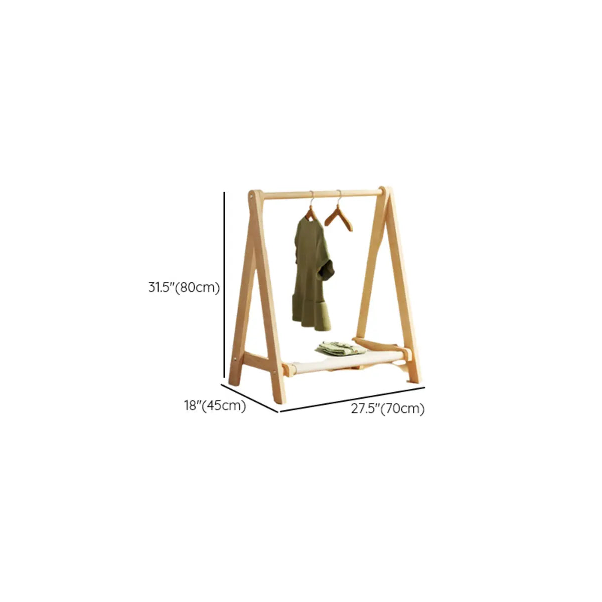 Triangle Natural Finish Pine Wood Shelves Coat Rack 