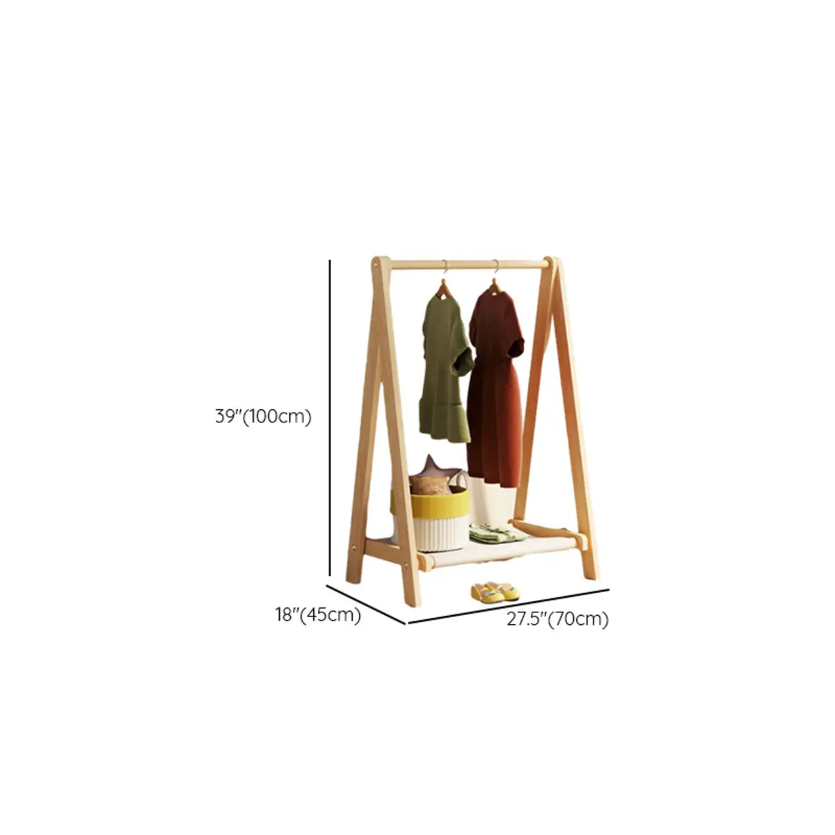Triangle Natural Finish Pine Wood Shelves Coat Rack Image - 14