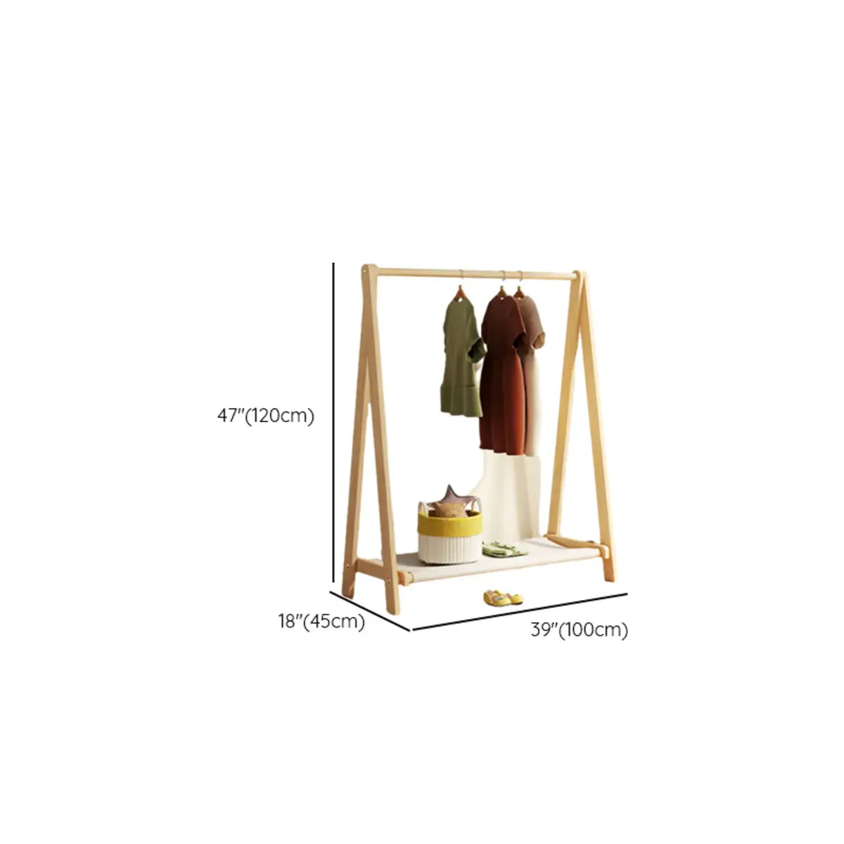 Triangle Natural Finish Pine Wood Shelves Coat Rack Image - 15