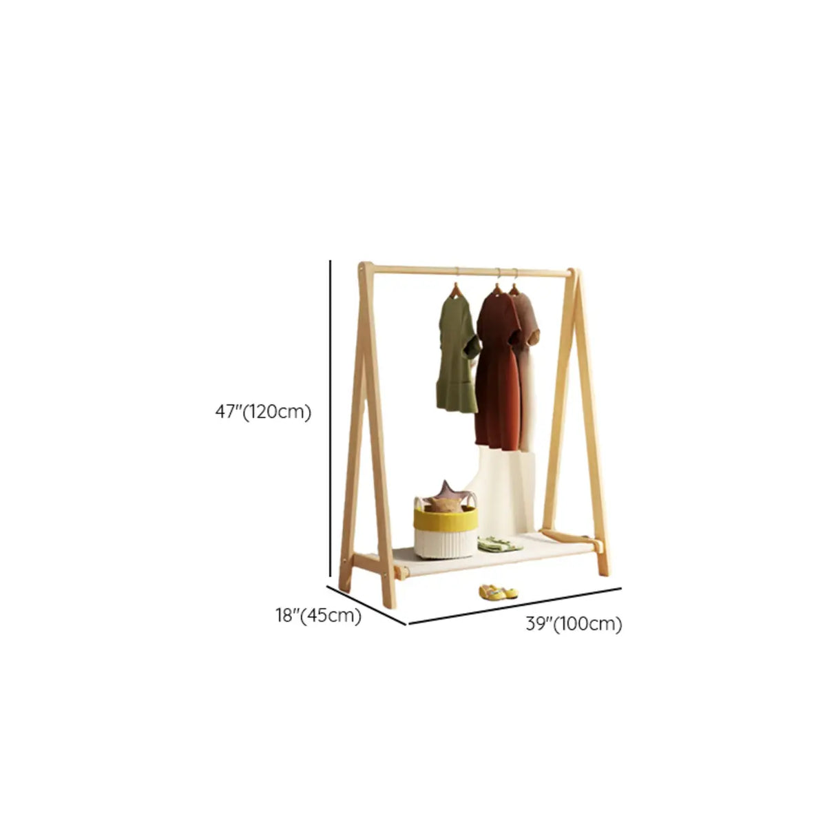 Triangle Natural Finish Pine Wood Shelves Coat Rack Image - 15