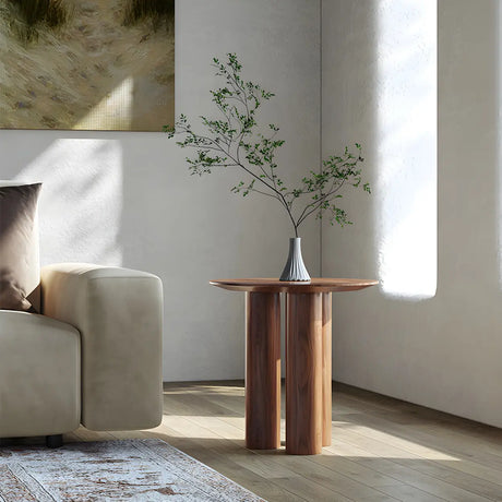 Tripod Rustic Round Brown Wooden Accent Side Table Image - 2