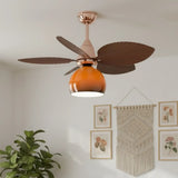 Tropical Leaf Orange Globe Remote Control Ceiling Fan Light Image - 1
