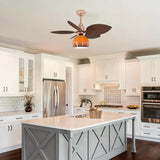 Tropical Leaf Orange Globe Remote Control Ceiling Fan Light Image - 4