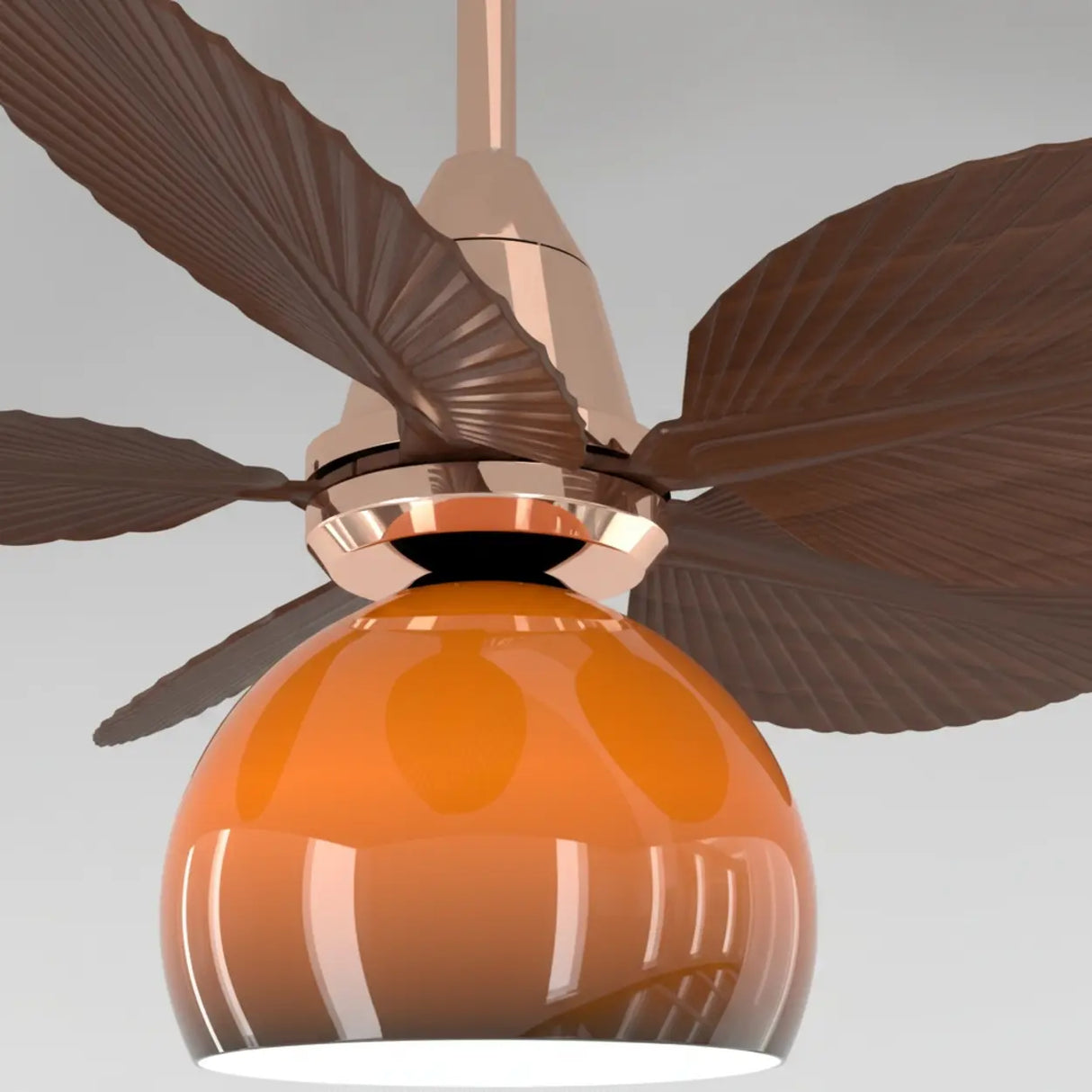 Tropical Leaf Orange Globe Remote Control Ceiling Fan Light Image - 5