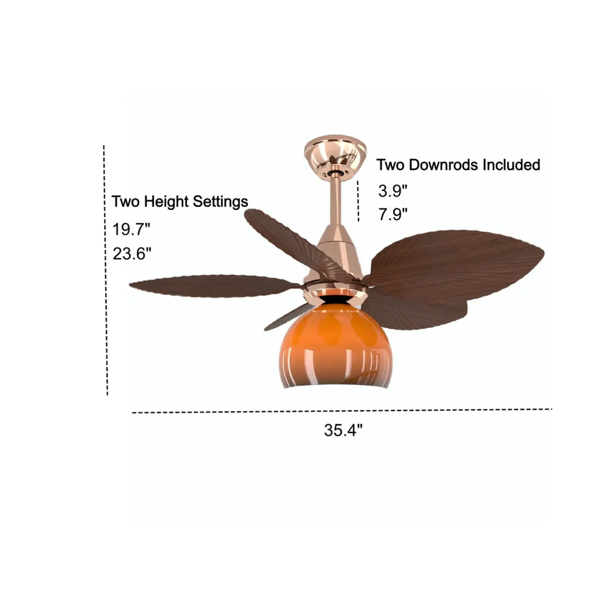 Tropical Leaf Orange Globe Remote Control Ceiling Fan Light 