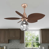 Tropical Leaf Retro Glass Teardrop Ceiling Fan Light Image - 1