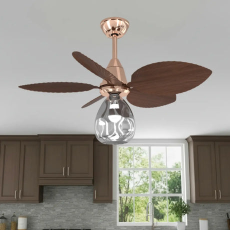 Tropical Leaf Retro Glass Teardrop Ceiling Fan Light Image - 1