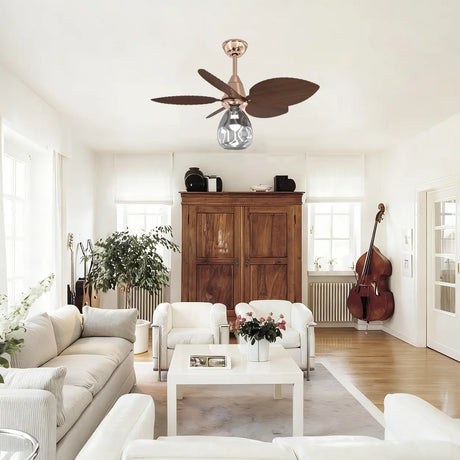 Tropical Leaf Retro Glass Teardrop Ceiling Fan Light Image - 2