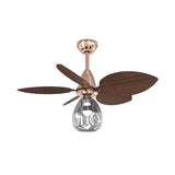 Tropical Leaf Retro Glass Teardrop Ceiling Fan Light Image - 7