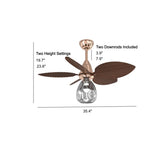 Tropical Leaf Retro Glass Teardrop Ceiling Fan Light #size