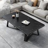 Tropical Stone Wood Rectangle Cross Legs Coffee Table Image - 1