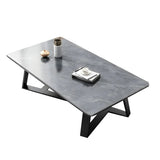Tropical Stone Wood Rectangle Cross Legs Coffee Table Image - 14