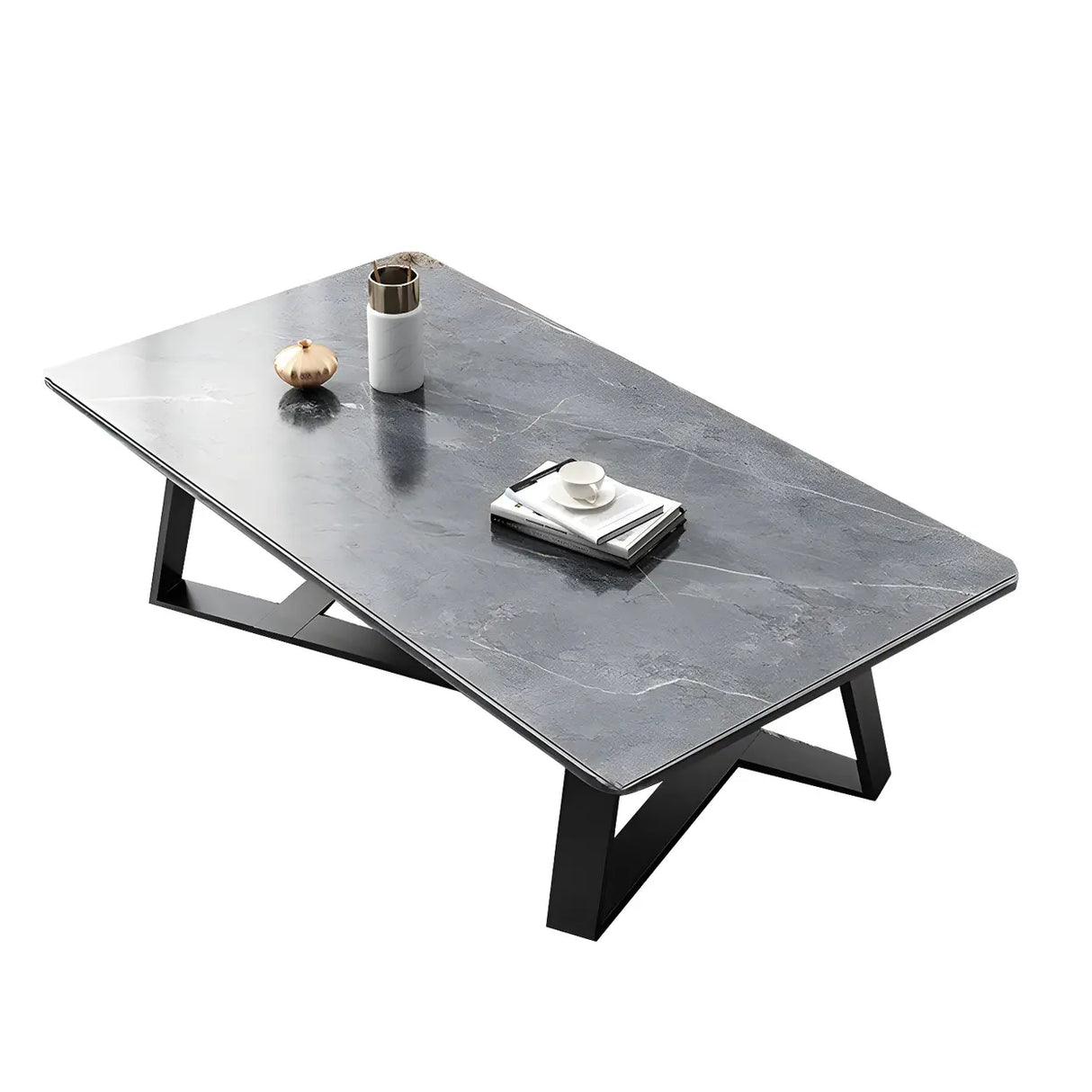 Tropical Stone Wood Rectangle Cross Legs Coffee Table Image - 14