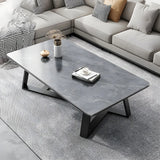 Tropical Stone Wood Rectangle Cross Legs Coffee Table Image - 2