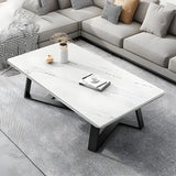 Tropical Stone Wood Rectangle Cross Legs Coffee Table Image - 3