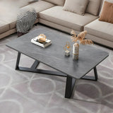 Tropical Stone Wood Rectangle Cross Legs Coffee Table Image - 4