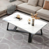 Tropical Stone Wood Rectangle Cross Legs Coffee Table Image - 10