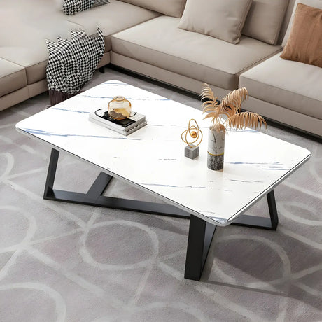 Tropical Stone Wood Rectangle Cross Legs Coffee Table Image - 10