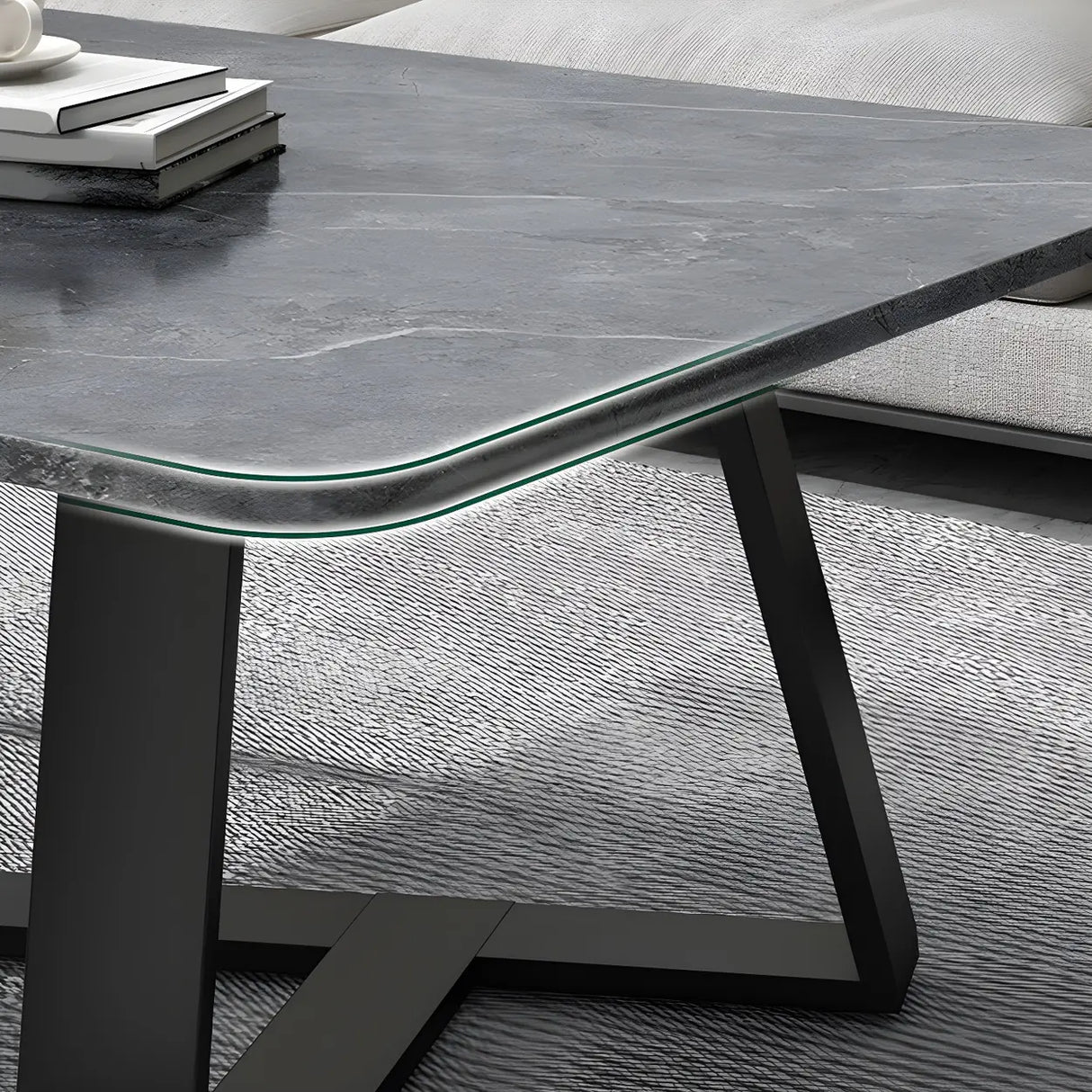 Tropical Stone Wood Rectangle Cross Legs Coffee Table Image - 6