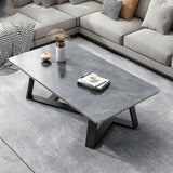 Tropical Stone Wood Rectangle Cross Legs Coffee Table Image - 11