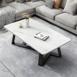 Tropical Stone Wood Rectangle Cross Legs Coffee Table Image - 12