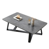 Tropical Stone Wood Rectangle Cross Legs Coffee Table Image - 13