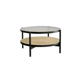 Tropical Wood Glass Round Shelf Four Legs Coffee Table Image - 9