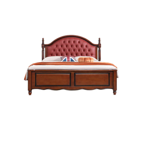 Tufted Arched Brown Wood Queen Nailhead Trim Headboard Bed Image - 2
