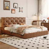 Tufted Brown King Leather Headboard Modish Panel Bed Image - 2