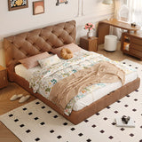 Tufted Brown King Leather Headboard Modish Panel Bed Image - 3