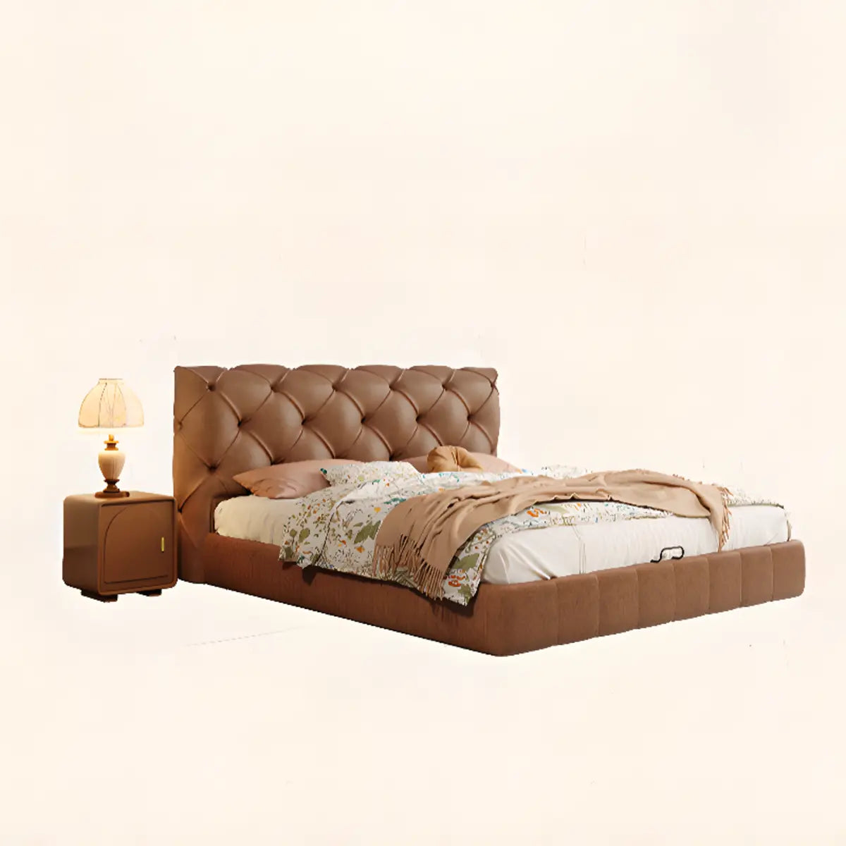 Tufted Brown King Leather Headboard Modish Panel Bed Image - 5
