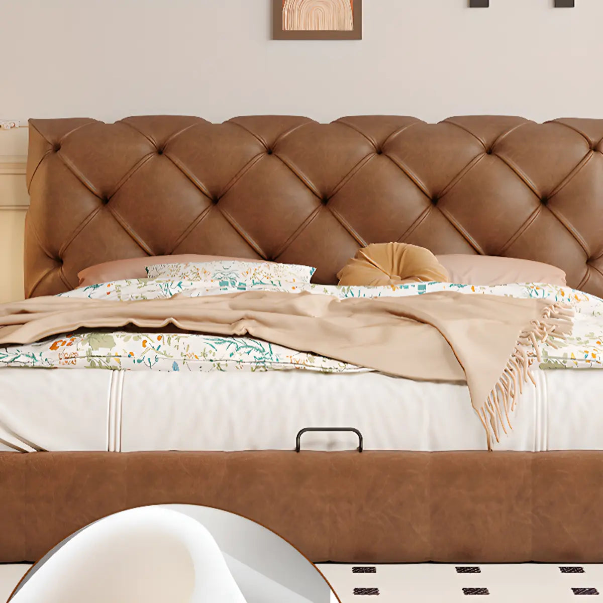 Tufted Brown King Leather Headboard Modish Panel Bed Image - 6