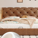 Tufted Brown King Leather Headboard Modish Panel Bed Image - 6