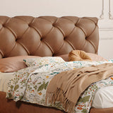 Tufted Brown King Leather Headboard Modish Panel Bed Image - 8