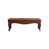 Tufted Faux Leather Bench with Studded Trim and Wood Legs Image - 10