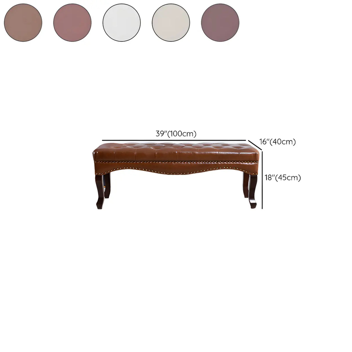 Tufted Faux Leather Bench with Studded Trim and Wood Legs 
