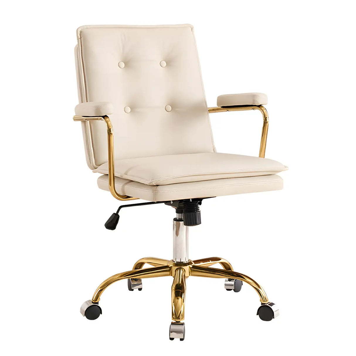 Tufted Swivel Beige Leather Adjustable Steel Office Chair Image - 10